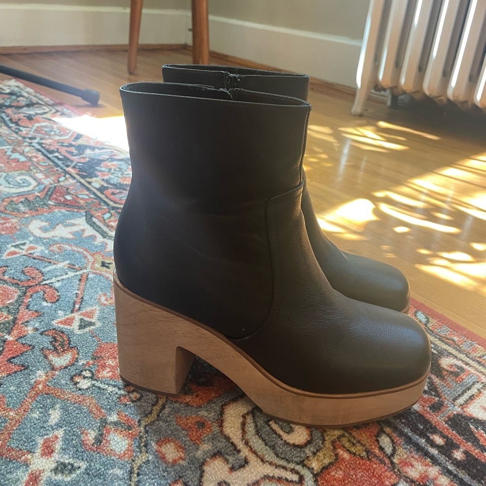 Charlotte Stone Black Leather Platform Heeled Ankle Boots